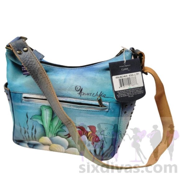 Anuschka Shoulder Bag Leather Crossbody Bag Hand-Painted Mermaid Motif Bag-NEW - Picture 8 of 9